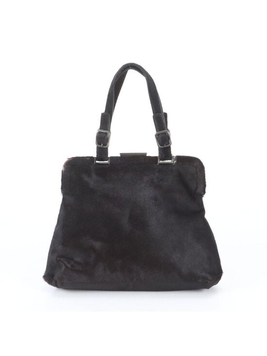 Prada Handbags - Prada White Calf Hair Leather Handbag Tote Black